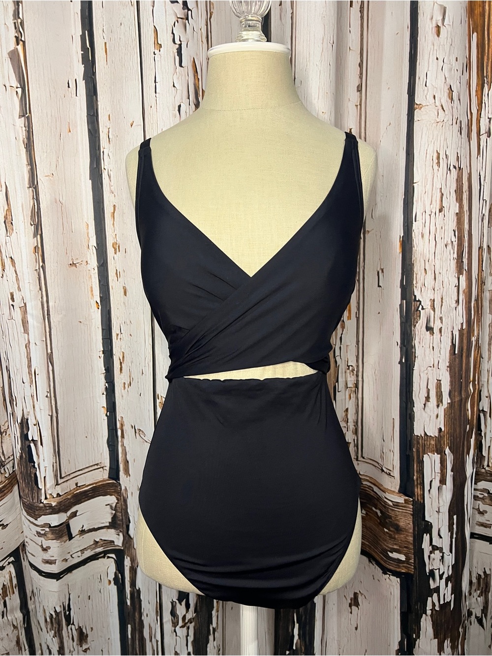 Lands' End Black One-Piece Swimsuit with Wrap Front